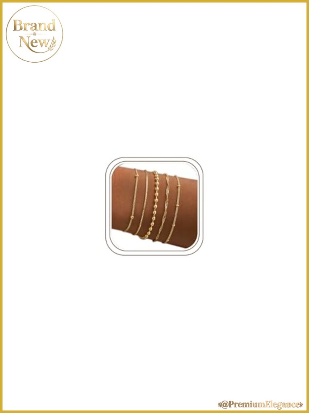 14K Gold Plated Bracelets Set for Women, 5 Pack Layered Chain Stack